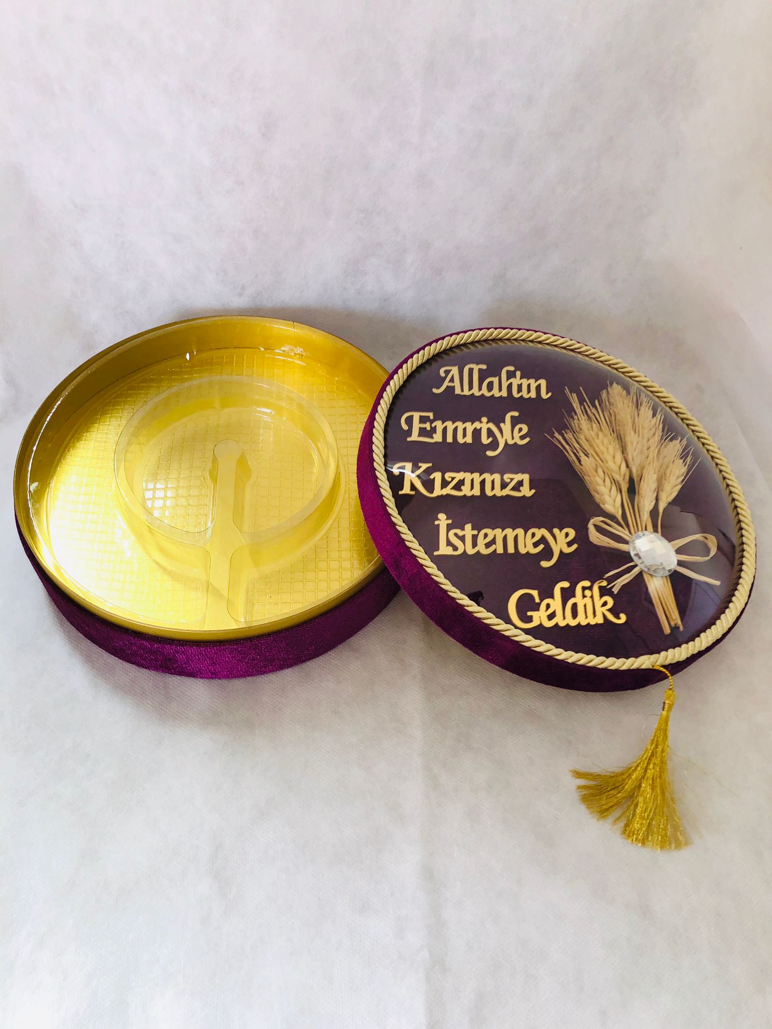 NR BOMBE CAMLI KIZ İSTEME YAZILI KADİFE KUTU MOR