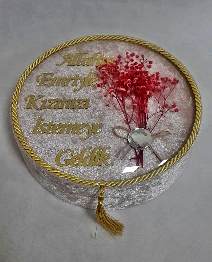 NR BOMBE CAMLI KIZ İSTEME YAZILI KADİFE KUTU PEMBE
