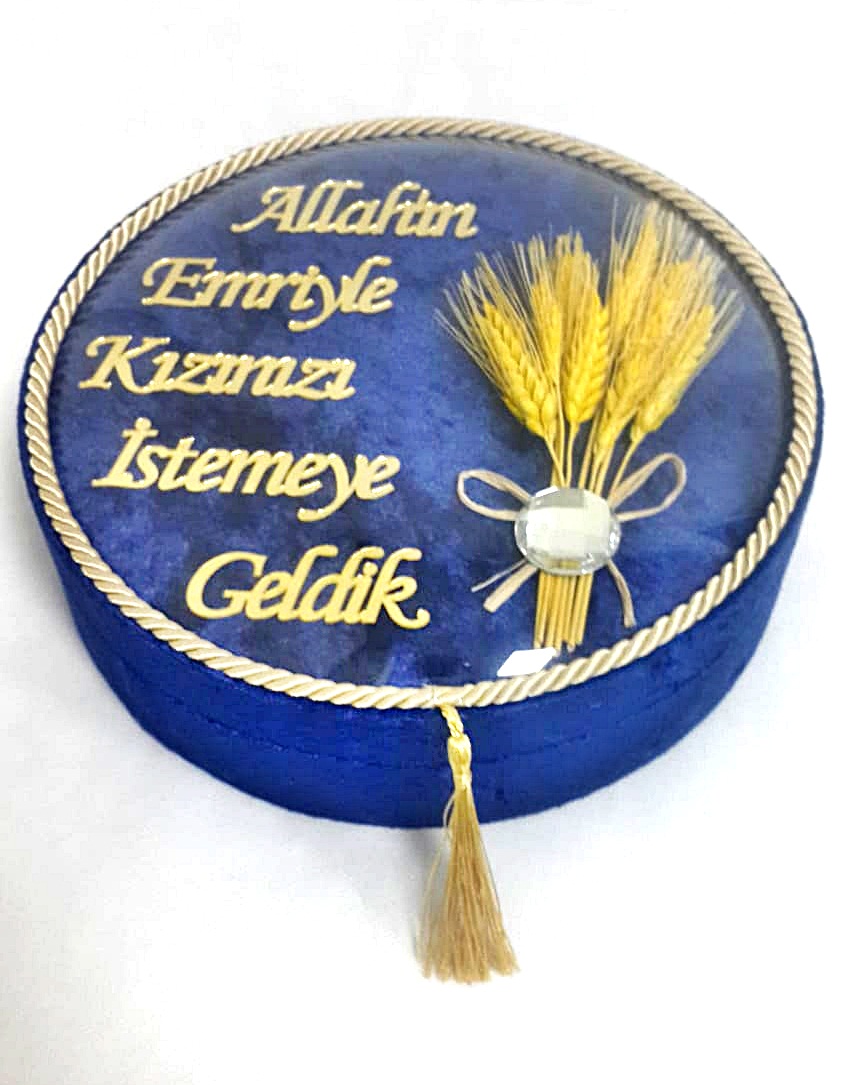NR BOMBE CAMLI KIZ İSTEME YAZILI KADİFE KUTU LACİVERT