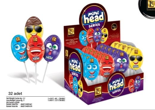LC L'ART DU CHOCOLAT MİNİ HEAD SÜTLÜ LOLİPOP ÇİKOLATA (ADET FİYATI 29 TL. KUTU İÇİ 32 ADETTİR)