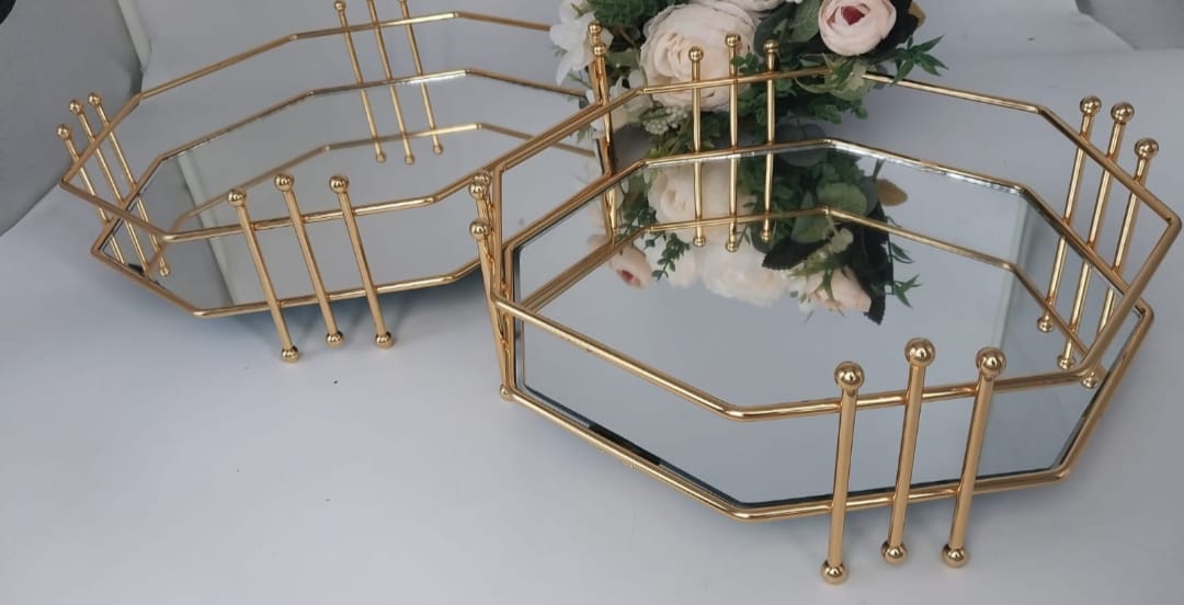 HK SEKİZGEN GOLD TEPSİ 25 VE 30 CM (İKİLİ TAKIM)