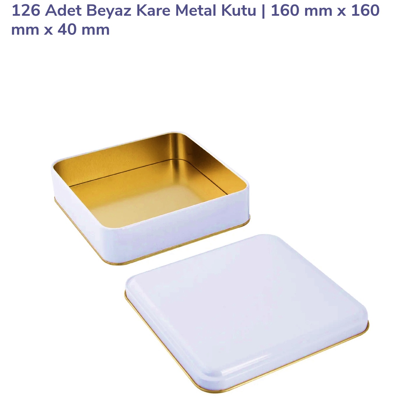 MŞ BEYAZ KARE METAL KUTU İÇİ GOLD 160*160*40 MM
