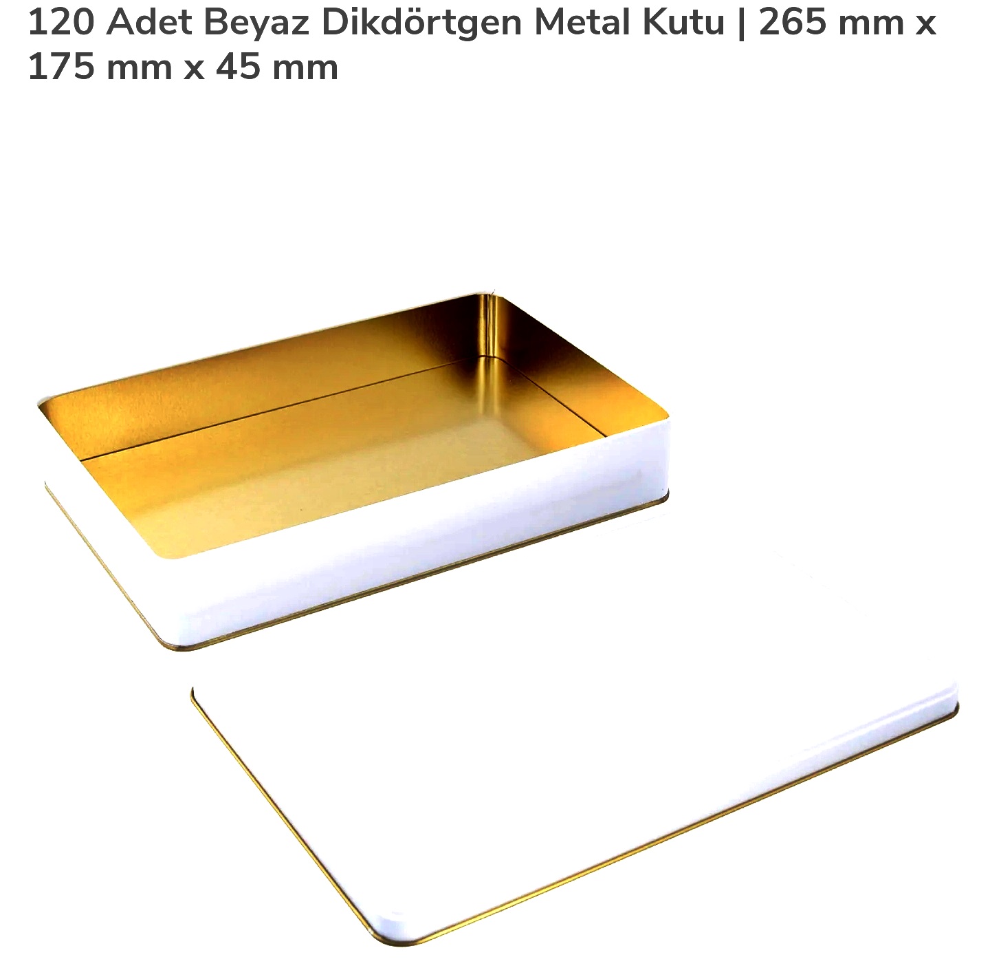 MŞ BEYAZ KARE İÇİ GOLD METAL KUTU 265*175*45 MM