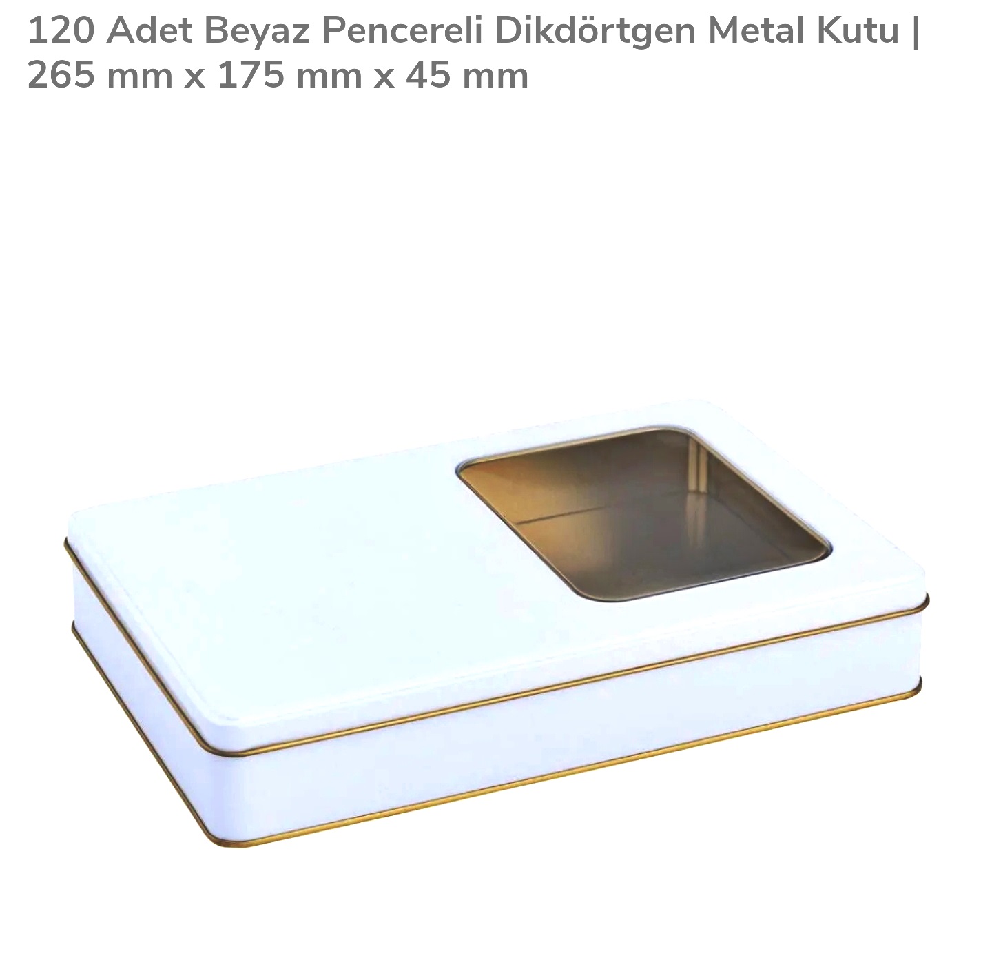 MŞ BEYAZ PENCERELİ GEÇME KAPAKLI İÇİ GOLD DIŞI BEYAZ METAL KUTU 265*175*45 MM