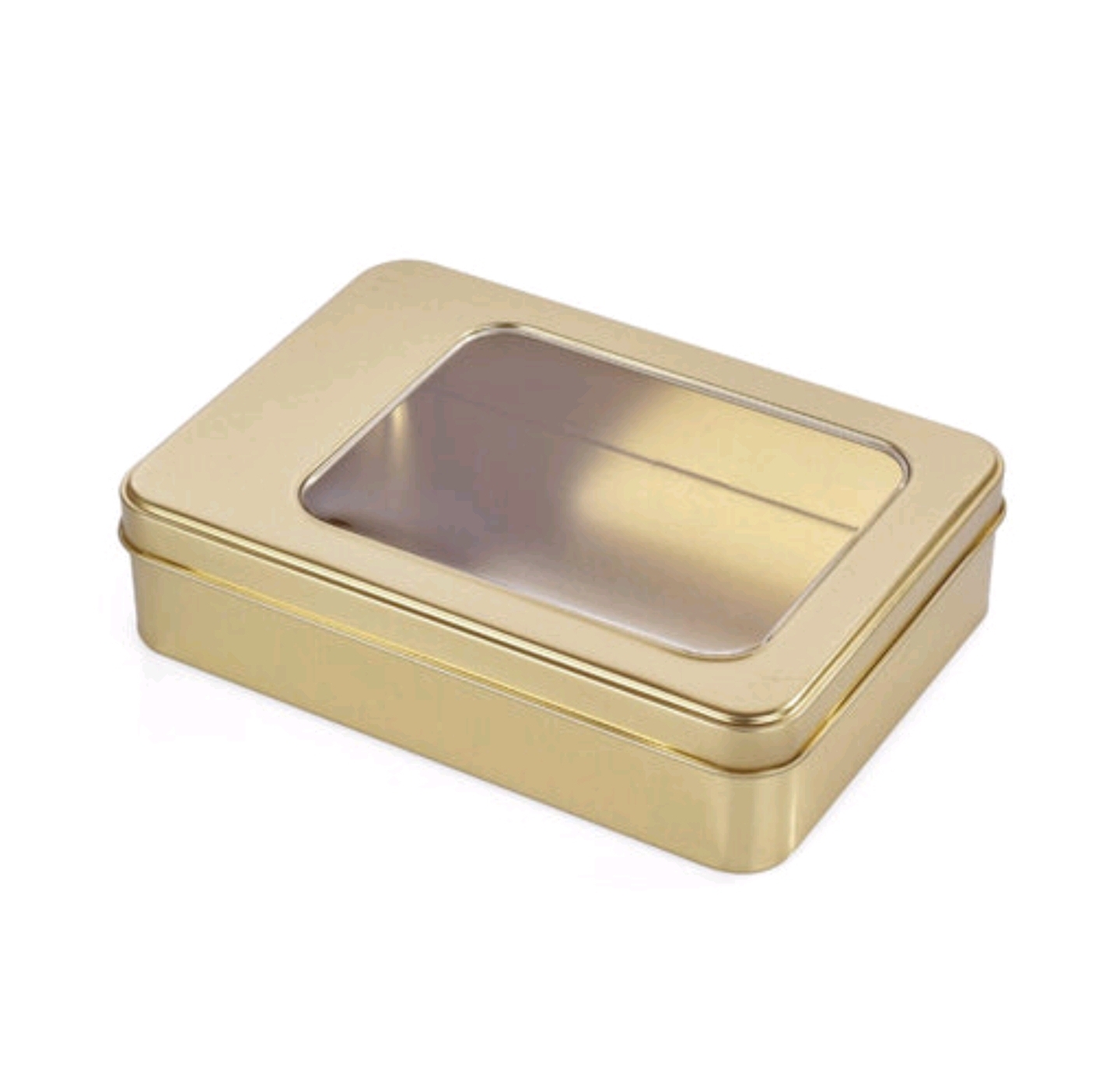 MŞ GOLD PENCERELİ GEÇME KAPAKLI İÇİ GOLD DIŞI GOLD METAL KUTU 190*135*45 MM