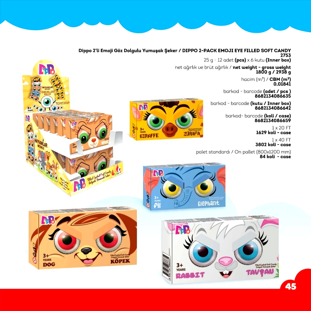DİPPO DOLGULU YUMUŞAK ŞEKER 2'Lİ (ADET FİYATI 27 TL'DİR. DİSPLAY İÇİ 12 ADETTİR.)