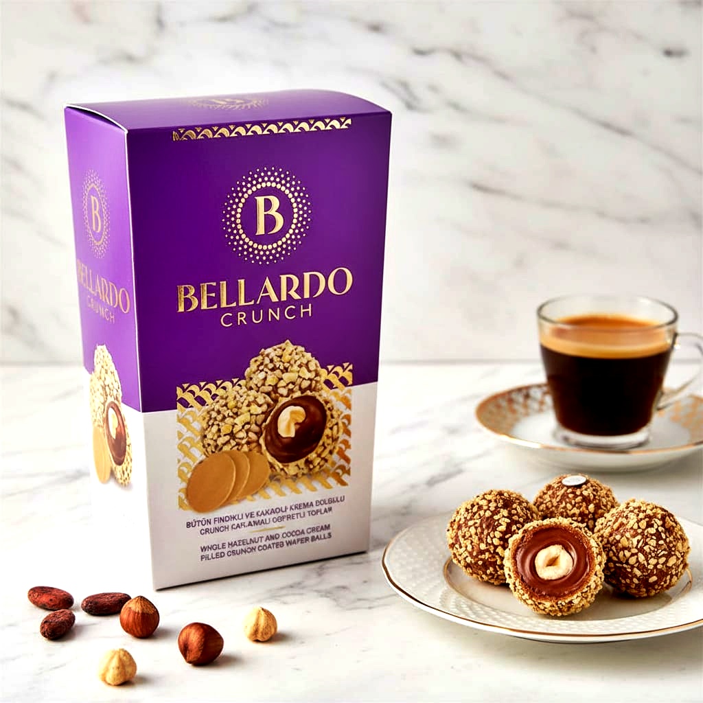 BELLARDO BÜTÜN FINDIKLI VE KAKAO KREMA DOLGULU CRUNCH KAPLAMALI 150 GR (ADET FİYATIDIR. KOLİ İÇİ 12 ADETTİR)-915