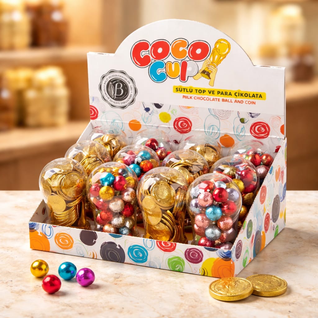 BOLÇİ BK142 Coco Cup Sütlü Top Ve Para Çikolata 140g (ADET FİYATI 166 TL'DİR. DİSPLAY İÇİ 12 ADETTİR)