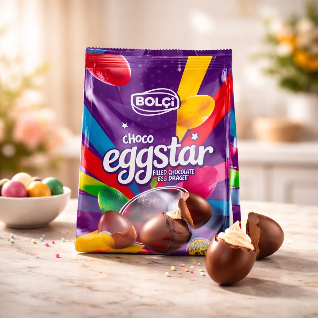 BOLÇİ -- C636 / Egg Star Sütlü Yumurta Çikolata 154 GR QUADRO POŞET ( ADET FİYATIDIR . KOLİ İÇİ 7 ADETTİR)