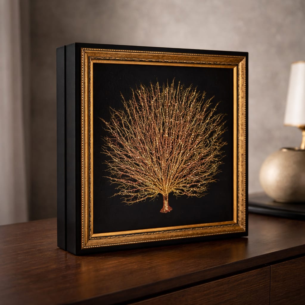 LB 49 GÖZLÜ CAM ÜZERİ SİMLİ ALTIN EL İŞÇİLİĞİ ÇALIŞMASI 32*32 CM -8701