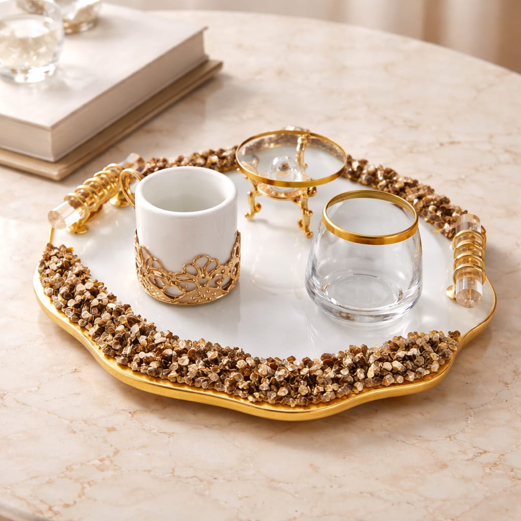 KDD ZÜMRÜT BEYAZ ALTIN OVAL DAMAT SETİ - 790