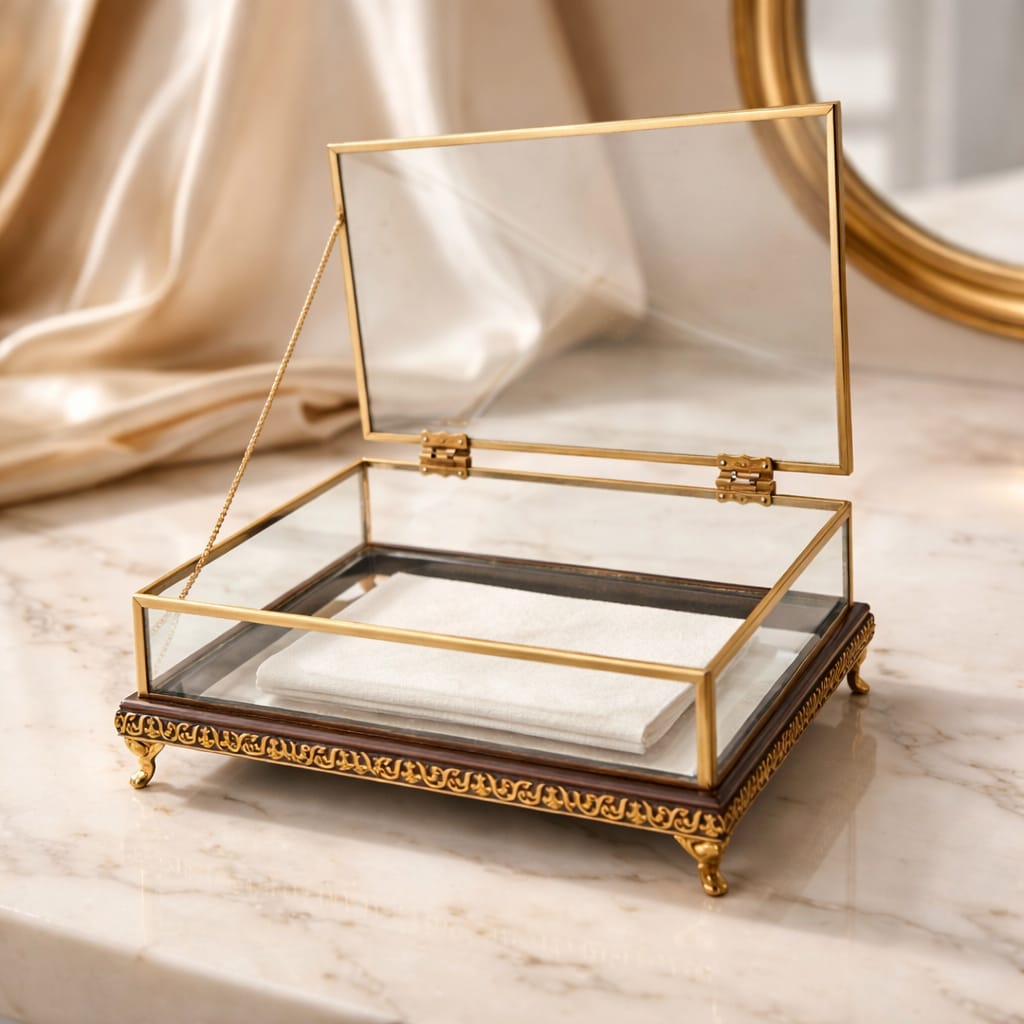 KDD ELLA EJDERHA PLEXİ ÇERÇEVELİ İNCE ÇITA ÇİFT KATLI 30*20 CM CAM KUTU GOLD AYAKLI- 654 - (0502)