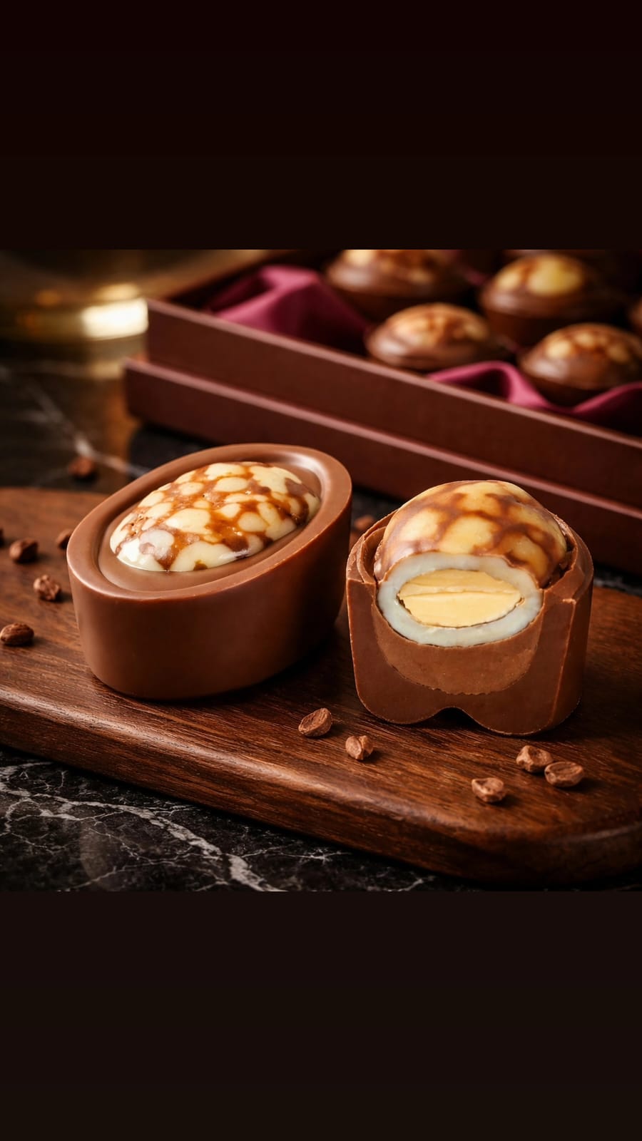 BOLÇİ -- C139 / ELİPS Badem Gianduja Dolgulu ve Alacalı Badem Drajeli Sütlü Spesiyal Çikolata (KG FİYATI 958 TL'DİR. KUTU İÇİ 2 KG'DİR)