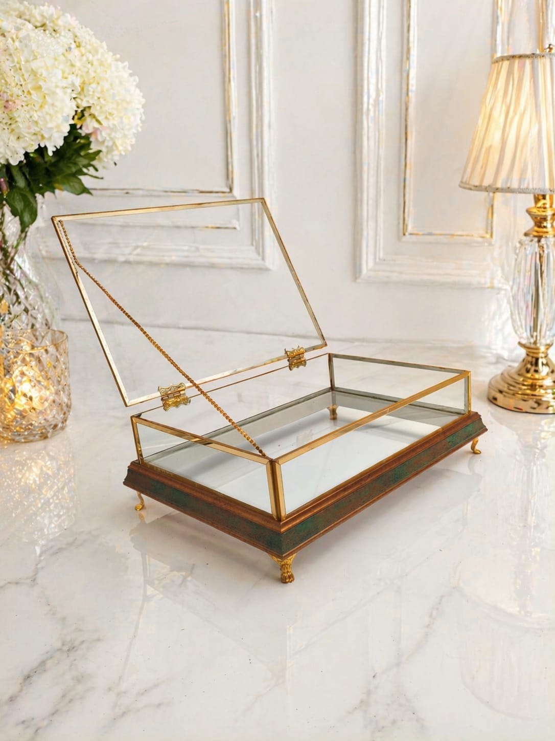 KDD SUDE KAHVE-TURKUAZ KALIN ÇİFT KATLI ALTIN 30*20 CM KULPSUZ AYAKLI -200 - (0702)