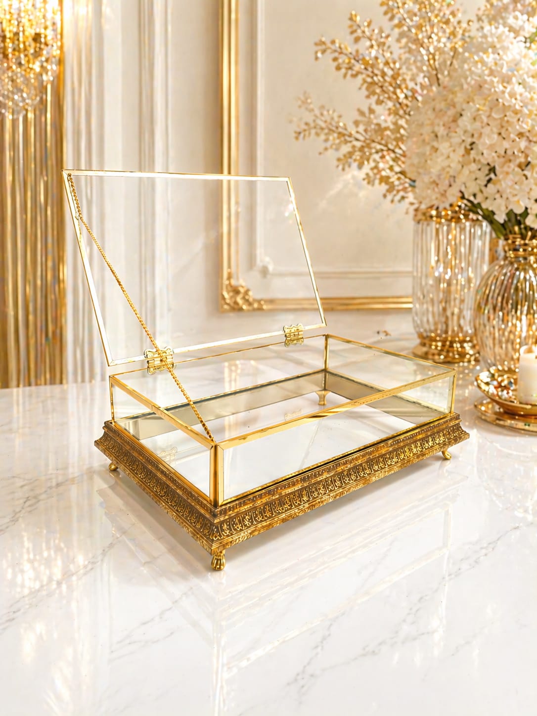 KDD SUDE  SARI AVANGARD KALIN ÇITALI ÇİFT KATLI ALTIN PLEXİ 30*20 CM KULPSUZ AYAKLI - 25 - (0702)