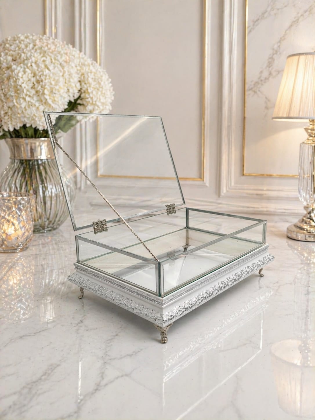 KDD ELİT BEYAZ / GÜMÜŞ EJDERHA KALIN ÇITA ÇİFT KATLI ALTIN 30*20 CM KULPSUZ AYAKLI -22 - (0602)
