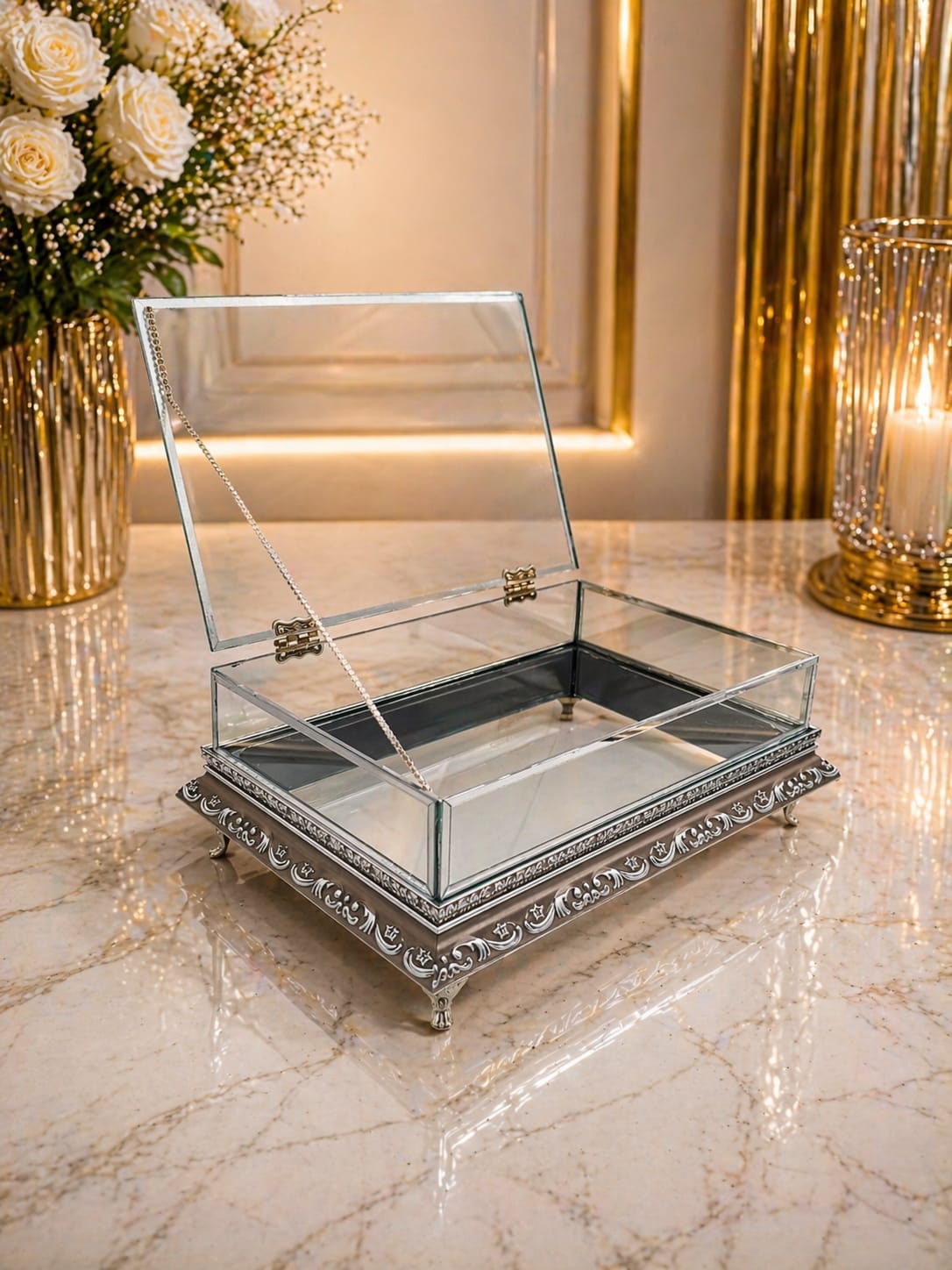 KDD ELİT EJDERHA ÇITALI PLEXİ ÇERÇEVELİ KALIN ÇITA ÇİFT KATLI 30*20 CM CAM KUTU GÜMÜŞ AYAKLI - 257 - (0602)