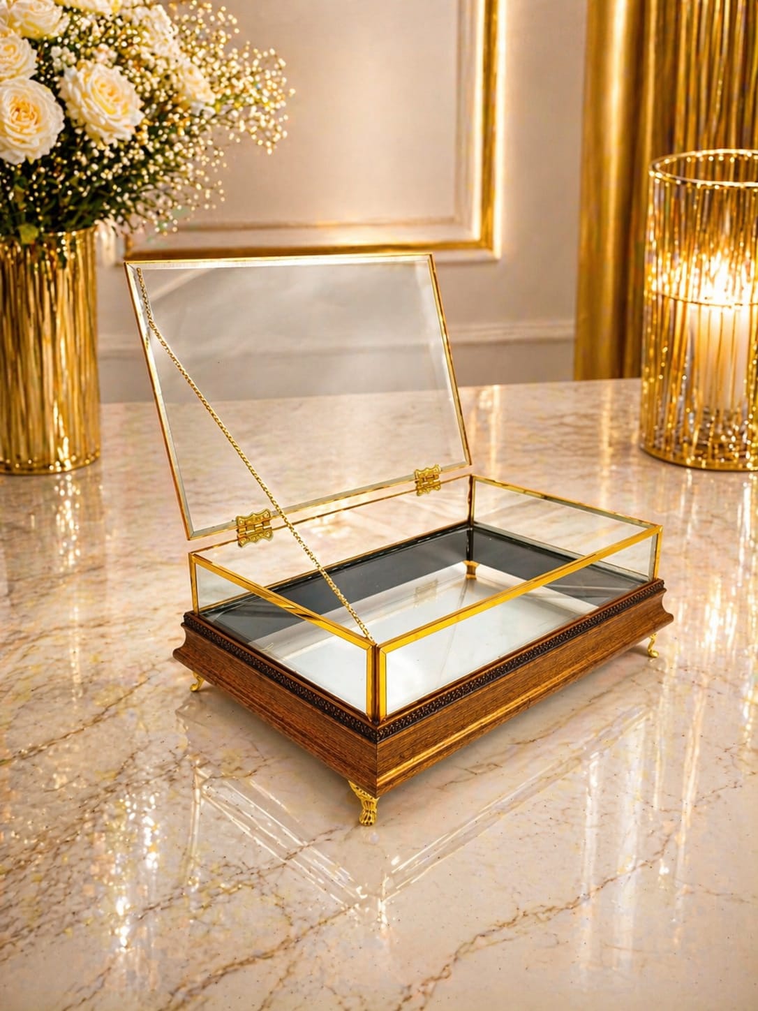 KDD ELİT EJDERHA ÇITALI PLEXİ ÇERÇEVELİ KALIN ÇITA ÇİFT KATLI 30*20 CM CAM KUTU GOLD AYAKLI - 258 - (0602)