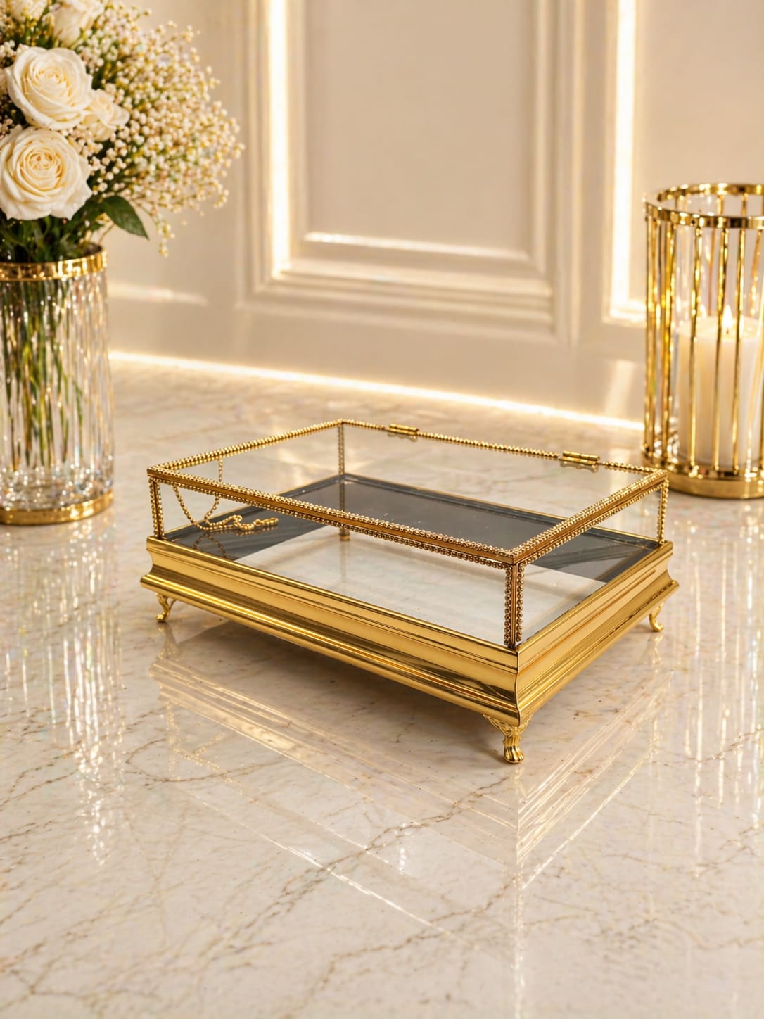KDD ELİT ALTIN İNOKS ÇITALI , ÇİFT KATLI TAŞLI KULPSUZ 30*20 CM-0887  - (0602)