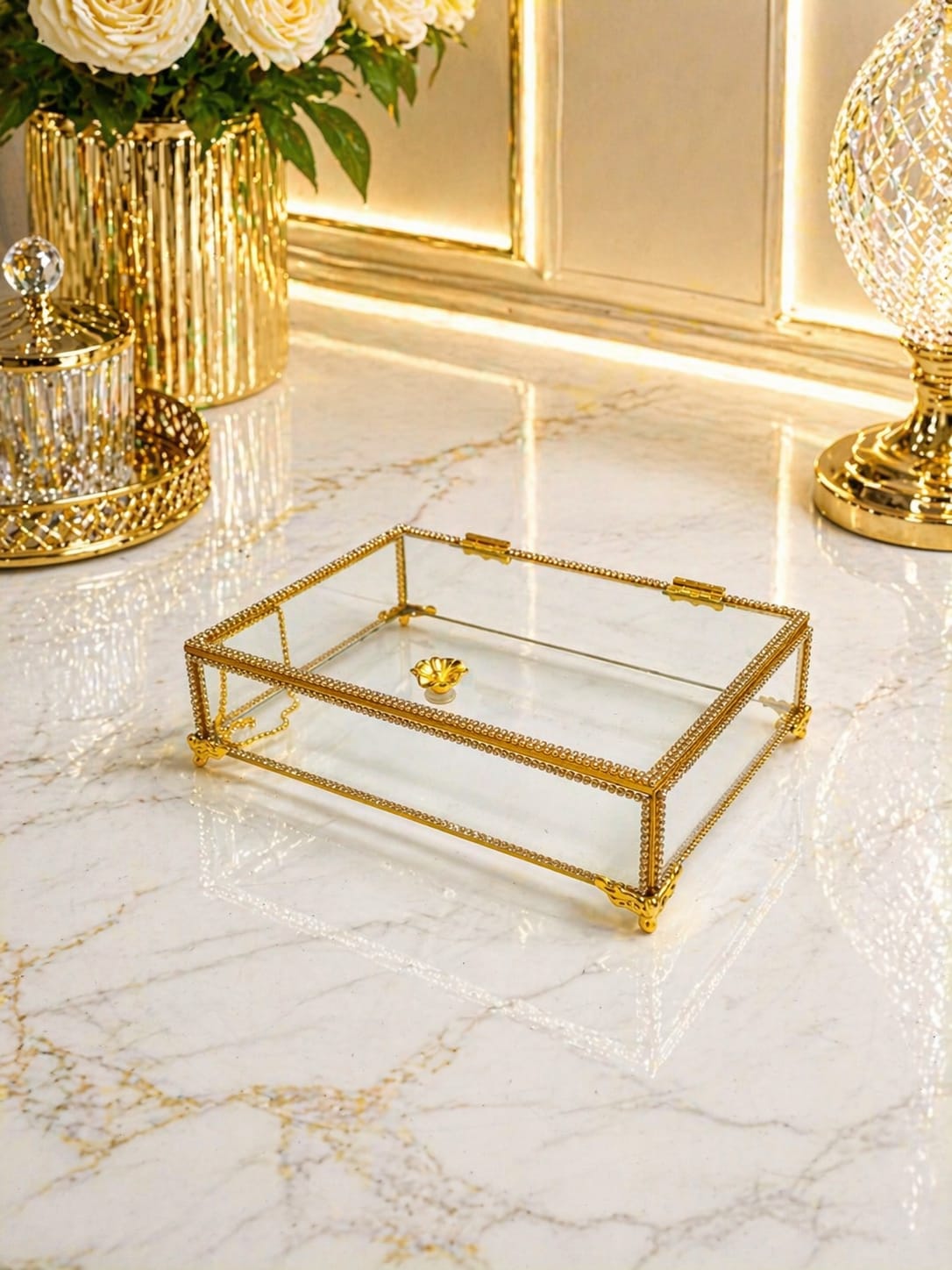 KDD PLEXİ TAŞLI ALTIN ÇİÇEK KULPLU AYAKLI (STAR 0501) - 25*16 CM - 132