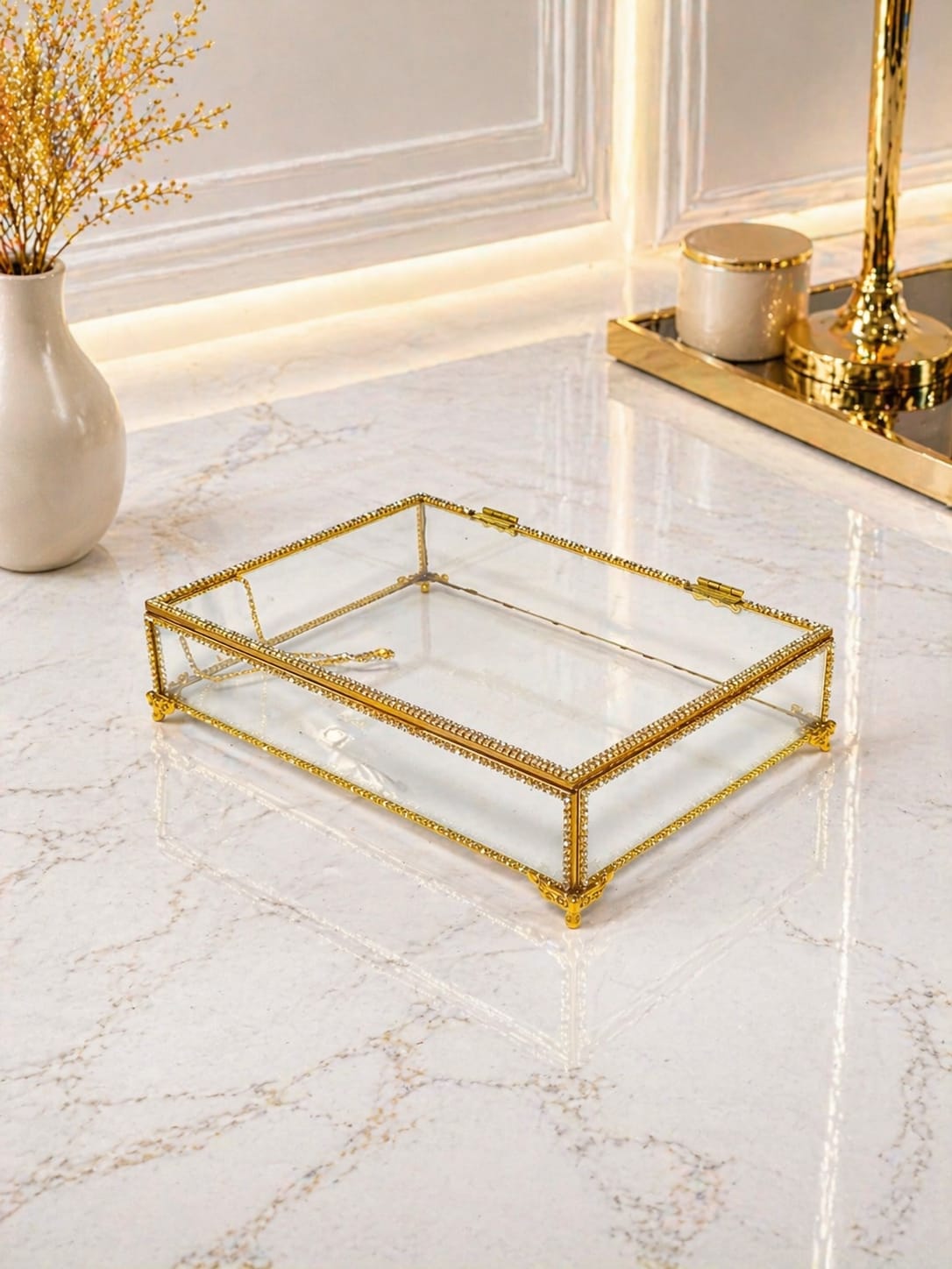 KDD STAR PLEXİ TAŞLI ALTIN CAM KUTU 30*20 CM AYAKLI - 241 - (0501)