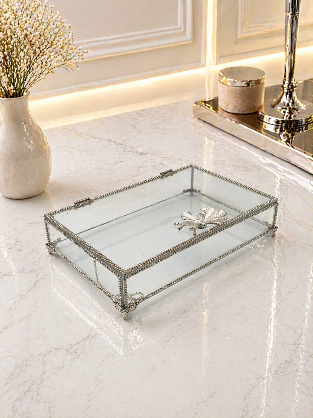 KDD GÜMÜŞ KELEBEK TAŞLI AYAKLI 30*20 CM - 226 - (0503)