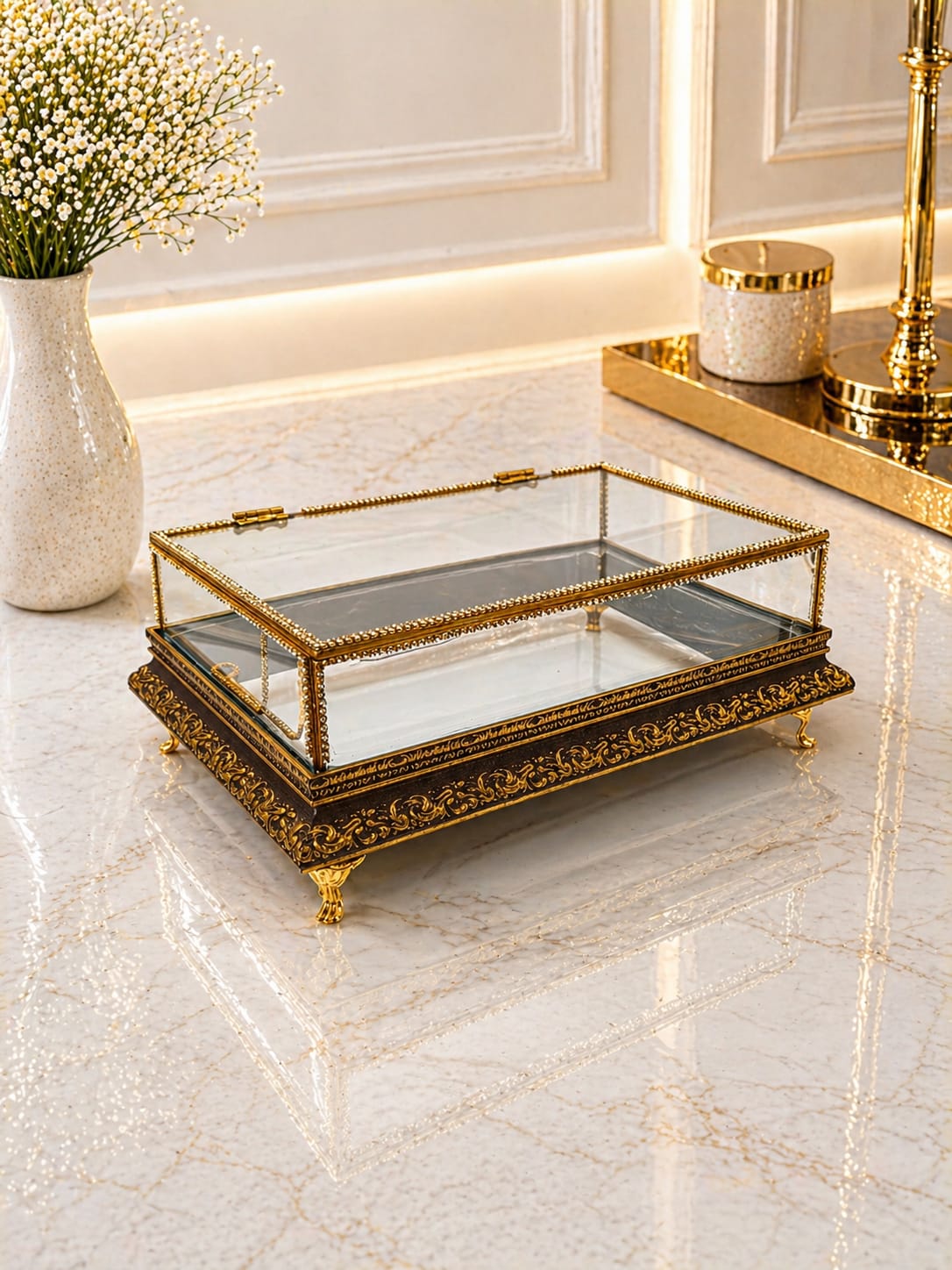 KDD ELİT ALTIN EJDERHA ÇİFT KATLI TAŞLI KULPSUZ 30*20 CM AYAKLI-321 - (0602)