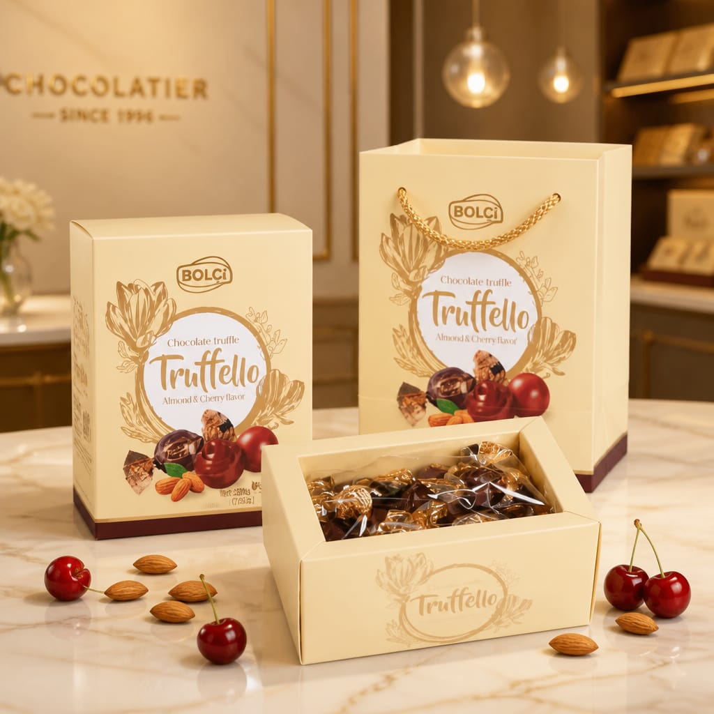 BOLÇİ -- CK304 / Trufello Badem Krema Dolgulu Sütlü Çikolata 200g (ADET FİYATIDIR. KOLİ İÇİ 8 ADETTİR)