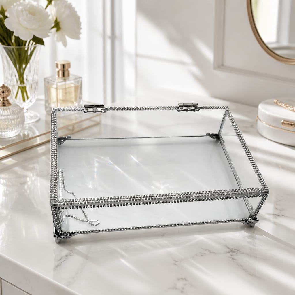 KDD STAR PLEXİ TAŞLI GÜMÜŞ CAM KUTU 25*16 CM AYAKLI - 24199 - (0501)