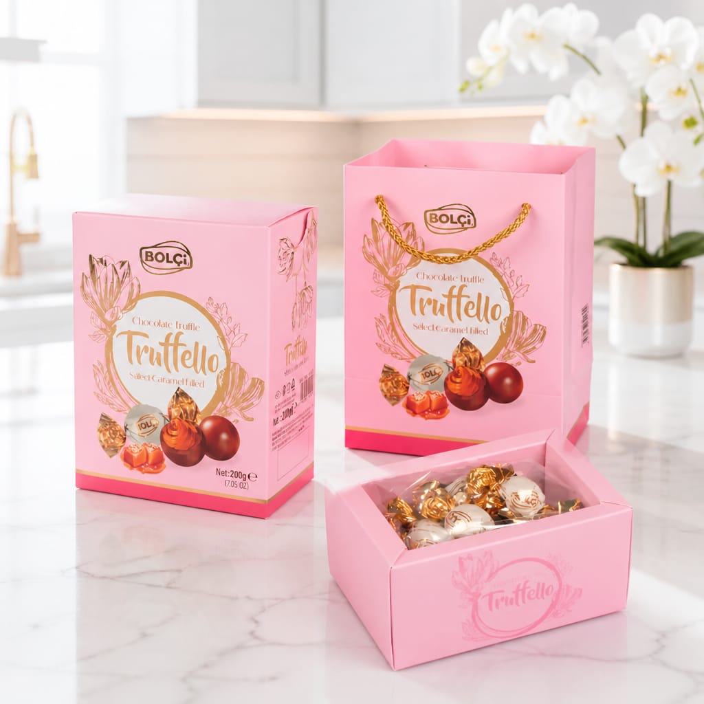 BOLÇİ -- CK303 / Trufello Tuzlu Karemel Dolgulu Sütlü Çikolata 200g (ADET FİYATIDIR. KOLİ İÇİ 8 ADETTİR)