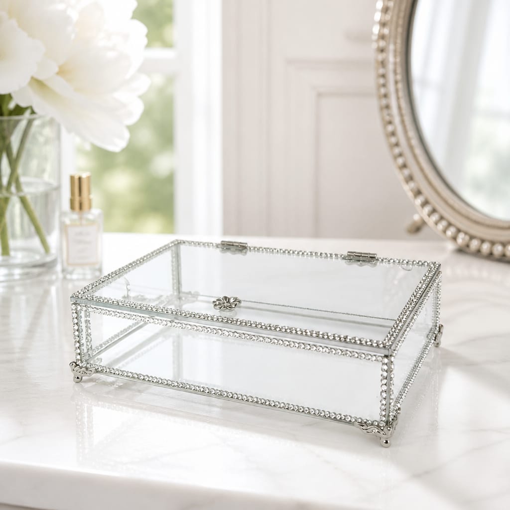 KDD PLEXİ TAŞLI GÜMÜŞ ÇİÇEK KULPLU AYAKLI (STAR 0501) - 25*16 CM - 9132