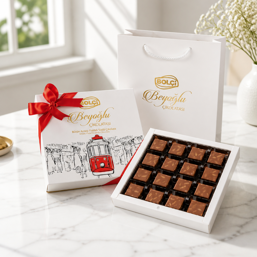 BOLÇİ - CH251 / Sütlü Antep Fıstıklı Beyoğlu Çikolatası 240g (ADET FİYATIDIR. KOLİ İÇİ 10 ADETTİR)